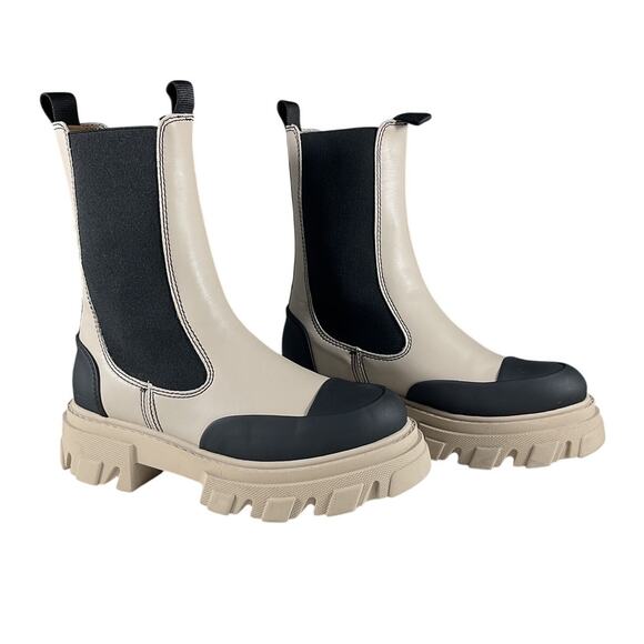 Ganni Cleated Taupe Chelsea Boots Size IT 38 / US 8 - Picture 3 of 6